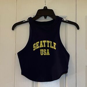 wild fable Navy Crop Tank with Yellow "SEATTLE USA" Graphic